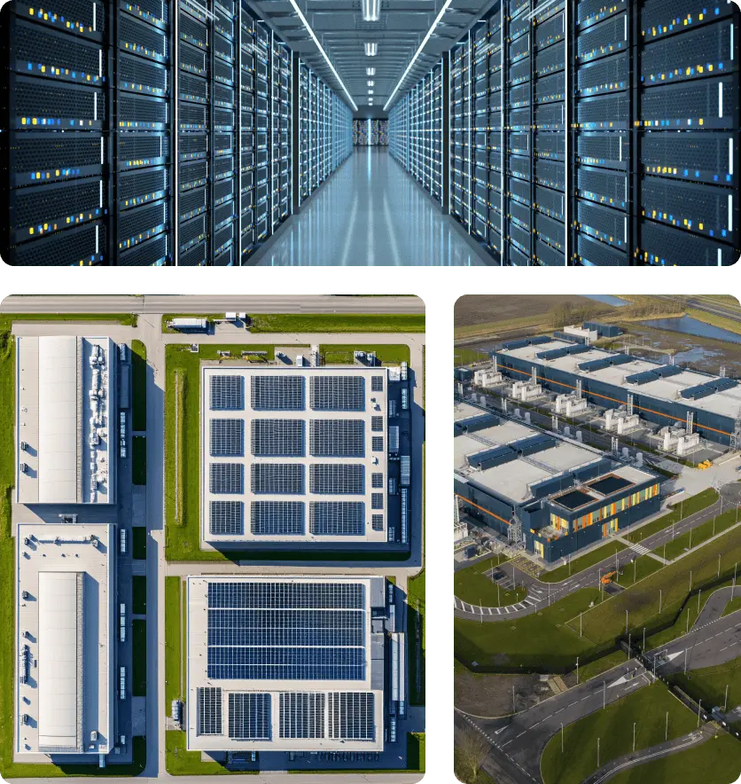 Images of sustainability data centers.